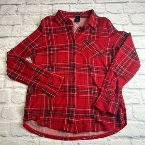 Blush & Bloom Red Plaid Button-Up Shirt. Soft. Long Sleeves. Size L. Cabincore.